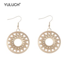 YULUCH Wooden Gold Round Hollow Gear Hanging Earings 2019 Ethnic Natural Pendant Fashion Drop Earrings For Women Accessories 2024 - buy cheap