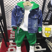 2018 new autumn baby boys jacket denim coat boys fake two piece kids jacket for boy splice letter outfits baby windbreaker 2024 - buy cheap