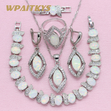 Wpatkys conjunto de joias da moda com opala branca, cor prata, colar feminino, brincos e pulseira, caixa grátis 2024 - compre barato
