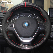 Shining wheat Black Genuine Leather PU Carbon Fiber Steering Wheel Cover for BMW 316i 320i 328i 320d F20 F45 F30 F31 F34 F32 F33 2024 - buy cheap