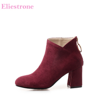 Nova marca de inverno quente moda vermelho damasco mulheres tornozelo nu botas sexy senhora festa sapatos salto quadrado ac081 mais tamanho grande 32 43 46 2024 - compre barato