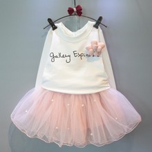 DFXD-ropa de otoño para niñas, Jersey de manga larga de algodón blanco con letras florales a la moda y falda de encaje, conjuntos de princesas de 2 piezas, 2017 2024 - compra barato