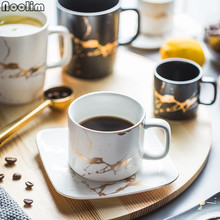 Taza de cerámica de estilo europeo para la Oficina y la tarde, tazón de café de diseño dorado y mármol creativo, taza de leche de porcelana con juego de platillo 2024 - compra barato