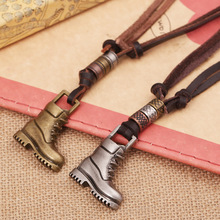 Fashion vintage martin boots shoes leather cord necklace genuine leather Pendants necklace for sweater chain Free shipping N0040 2024 - buy cheap