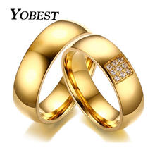 Yobest-Anillo de boda sencillo para mujer y hombre, elegante, con piedras AAA CZ, color dorado, Alianza, compromiso, regalo, 2018 2024 - compra barato
