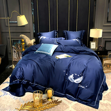 Blue Egyptian Cotton 600TC Embroidery Luxury wedding Bedding set King Queen size Duvet Cover Pillowcase Bedsheet 4/6pcs#s 2024 - buy cheap