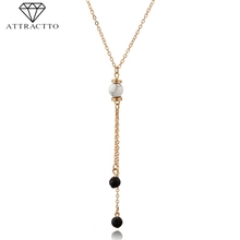 ATTRACTTO Black Lava Natural Stone Beads Necklaces&Pendants For Women Chain Long Gold Necklace Charm Jewelry Necklace SNE190010 2024 - buy cheap
