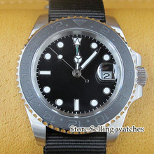 Parnis-reloj con esfera negra GMT para hombre, de 40mm, con bisel de cerámica, cristal de zafiro, automático 2024 - compra barato
