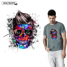 Nicediy Punk Skull Iron On Heat Transfer Vinyl Heat Transfer PVC Patches On Clothes Hot Vinyl Thermal Sticker On Tshirt Washable 2024 - buy cheap