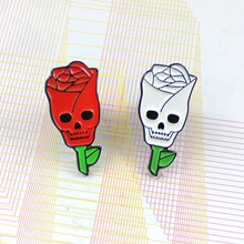 Skull Face  Skeleton Red And White Rose Flower Green Leaf Creative Brooch Lapel Enamel Pins  Backpack  Badge Jewelry Brooches 2024 - buy cheap