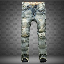 New Casual Ripped Men's Jeans Skinny New Brand Jeans For Men 42 Blue Denim Destroyed Jeans Male Pants Slim Men's Trousers 2024 - buy cheap