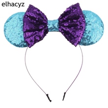 1PC Retail DIY Sequin Mouse Ears Hairband Girls 5'' Big Glitter Bow Headband For Kids Hair Band Headwear Hair Accessories 2024 - buy cheap