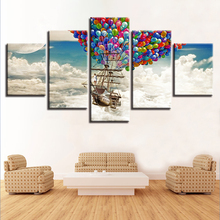 Living Room Wall Decor Pictures Modular 5 Pieces Colorful Balloons And Airship Landscape Painting Art Poster HD Print On Canvas 2024 - buy cheap