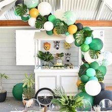 Декор для свадебной вечеринки, фламинго, летние принадлежности для вечеринок, зеленые воздушные шары с пальмовыми листвами, конфетти, гавайский декор для дня рождения, шар с ананасом 2024 - купить недорого