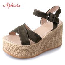Aphixta Platform Wedge Heel Women's Sandals Woman Shoes Flock Summer Peep Toe Fashion High Heel Buckle Sandals Sandalia Feminina 2024 - buy cheap