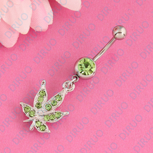 Plant Maple Leaf Belly Ring With Clear CZ Gem Green Weed Charm Button Navel Body Piercing Jewelry 2024 - buy cheap
