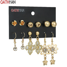 OATHYAN 6 Pairs/Set Classic Rhinestone Crystal Flower Earrings Sets For Women Golden Color Metal Ball Stud Earring Jewelry Gift 2024 - buy cheap