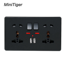 Minitiger-Toma de corriente de pared con doble orificio, toma de corriente Universal con interruptor de 5 orificios, Cargador USB de doble puerto, indicador LED, color negro, 2.1A 2024 - compra barato