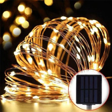 Cadena de luces LED alimentada por energía Solar para exteriores, alambre de cobre, 20M, 10M, 5M, luz de hadas impermeable para decoración de vacaciones y Jardín de Navidad 2024 - compra barato