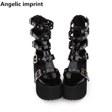 Zapatos de tacón alto con estampado angelical para mujer, botines estilo lolita con plataforma, estilo punk, 10cm, 33 a 47 2024 - compra barato