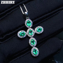 ZHHIRY Real Natural Emerald Gemstone Necklace Pendant Genuine 925 Sterling Silver Cross Shape Pendants Fine Jewelry 2024 - buy cheap