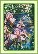 Iris and Swan in the Lake Pond flower scenery Cross Stitch kits 14ct white 11ct print embroidery DIY handmade needlework wall 2024 - buy cheap