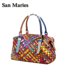 San maries bolsa de mão designer 100% de couro de vaca feminina, bolsa de viagem artesanal de marcas famosas, bolsa tote feminina de tecelagem, travesseiro 2024 - compre barato