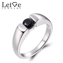 LeiGe Jewelry Unique Engagement Rings Natural Black Spinel Rings Round Cut Black Gemstone Ring 925 Sterling Silver Simple Rings 2024 - buy cheap