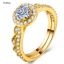 Visisap Elegant Gold Color Icedout Wedding Rings for Women Couple Ring Set Dropshipping Dropshipping Fashion Jewelry B987 2024 - buy cheap