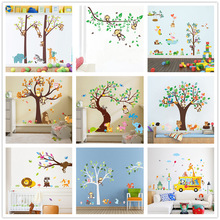 Pegatinas de pared de árbol de animales del bosque para habitación de niños, calcomanía de pared salvaje de mono, búho, jungla, póster para habitación de bebé, Mural de 1 pieza 2024 - compra barato