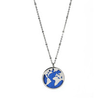 Vinnie Design Jewelry Stainless Steel Silver Color World Map Necklace with Blue Leather Inside 2024 - buy cheap