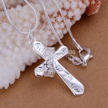 P104 wholesale -Top quality silver plated crown cross pendant necklace fashion jewelry cute Christmas gift free shipping 2024 - buy cheap