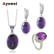 Ayowei conjunto de joias de moda elegante, para mulheres, estampado em prata, cz, colar, anel de tamanho #6 #7 #8 #9 #10 js645a 2024 - compre barato