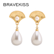 BRAVEKISS Trendy Elegant Pearl Stud Earrings Korean Fan-shaped Earring For Women Fashion Jewelry Accessories Mujer BPE1462 2024 - buy cheap