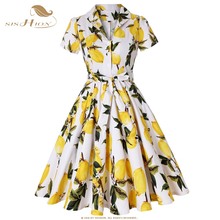 SISHION-vestido Vintage de algodón para verano, elegante vestido de fiesta con estampado de limón, blanco y amarillo, 1950s, SD0002 2024 - compra barato