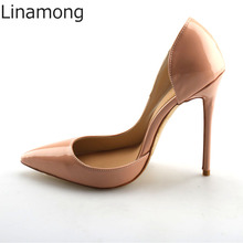 Sexy Women Celebrity Nude Shiny Leather Half Notch Pointed Toe Pumps Ladies Party Stiletto High Heels Shoes Pumps for Ladies 2024 - buy cheap