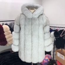 Sudadera con capucha de piel de zorro natural para mujer, abrigo largo y cálido, estilo barra Vertical, nueva marca 2024 - compra barato