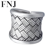 FNJ-Anillo de plata de primera ley con forma de cuerda para hombre, sortija, plata esterlina 925, estilo Punk, S925, talla ajustable, 7,5-10 2024 - compra barato