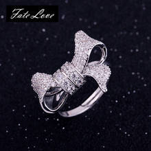 Изящные микро проложенные циркониевые кольца с бантом для женщин Регулируемые кольца Серебристый с кристаллами кольца для девочек Kawaii Модные Ювелирные изделия Подарки 2024 - купить недорого