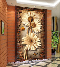 Custom Photo Mural Wallpaper Vintage Chrysanthemum 3D Stereo Brick Wallpaper Living Room Hotel Entrance Decor Papel De Parede 3D 2024 - buy cheap