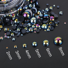 Black AB colors Mix Size ABS Plastic beads About 15g/lot Half Round Flatback Pearls for Phone Case DIY accessories free shipping 2024 - buy cheap