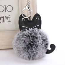 Bonito dos desenhos animados do gato chaveiro pompon chaveiro fofo bola de pele de coelho artificial chaveiro feminino saco charme do carro pingente presentes de pelúcia 2024 - compre barato