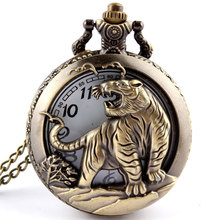 Dropshipping Bronze Tiger Hollow Quartz Pocket Watch Necklace Pendant Womens Men GIfts P251 2024 - buy cheap