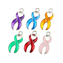 JAKONGO Silver Plated Enamel Hope Ribbon Cancer Charms Pendants for Jewelry Making DIY Handmade Craft Accessories 23*11mm 2024 - buy cheap