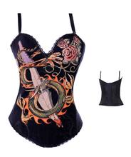 Sexy Black Stylish Embroidered Corset with Dragon Printed Boned Corset Top for Women 2024 - buy cheap