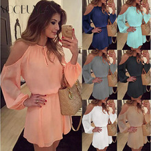 Boho Chiffon Dress Women Sexy Off Shoulder Beach Summer Mini Dress Female Lantern Long Sleeve  Autumn Party Vintage Dress Mujer 2024 - buy cheap