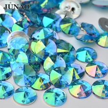 JUNAO 18mm Aquamarine AB Sewing Rhinestones Applique Large Flatback Acrylic Gems Round Crystal Stones Sew On Rivoli Beads 2024 - buy cheap