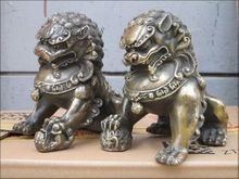 China Bronze Double Lion King door keeper guard FOO DOG LION animal Pair Garden Decoration 100% real Brass Bronze 2024 - buy cheap