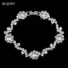 BLIJERY-Pulseras de cristal elegantes para mujer, brazaletes de flores de Color plateado, joyería de Boda nupcial 2024 - compra barato