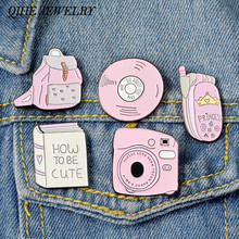 QIHE JEWELRY-Alfileres esmaltados para cámara, broches para móvil, pines para solapa de libro, CD, teléfono, mochila, regalo para mujer rosa 2024 - compra barato